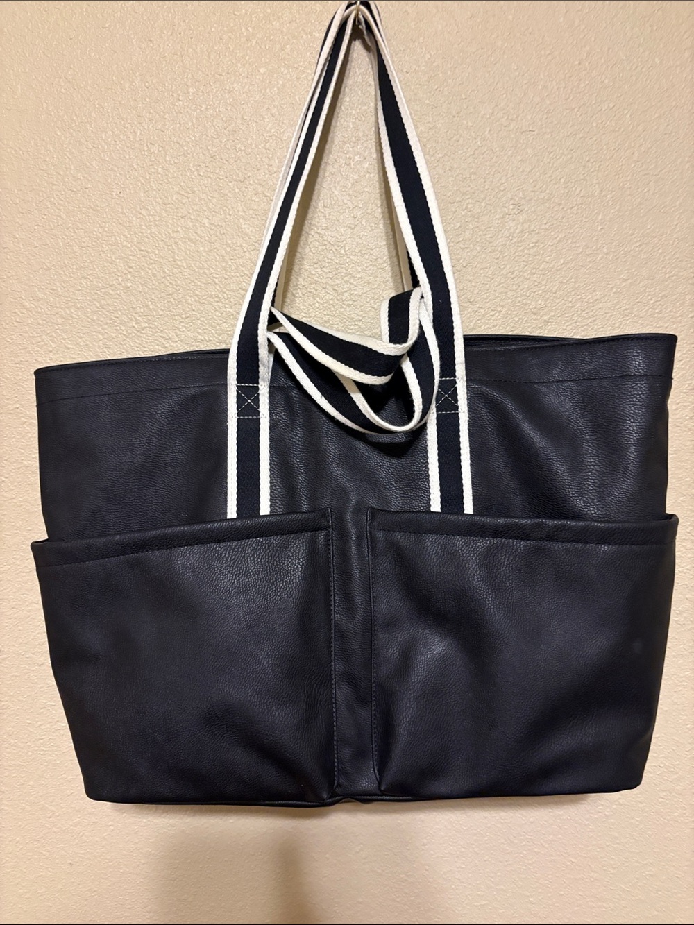 Women’s Black Tote Bag with Contrast Straps